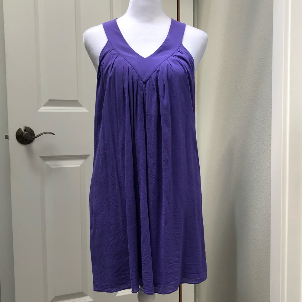 ALICE + OLIVIA SILK V NECK SLEEVELESS T BACK MINI DRESS PURPLE SMALL